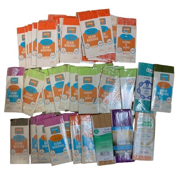 Vintage SEAM BINDING Rayon Woven Edge Ribbon Stretch Lace Various Lot Of 54 - Picture 1 of 4